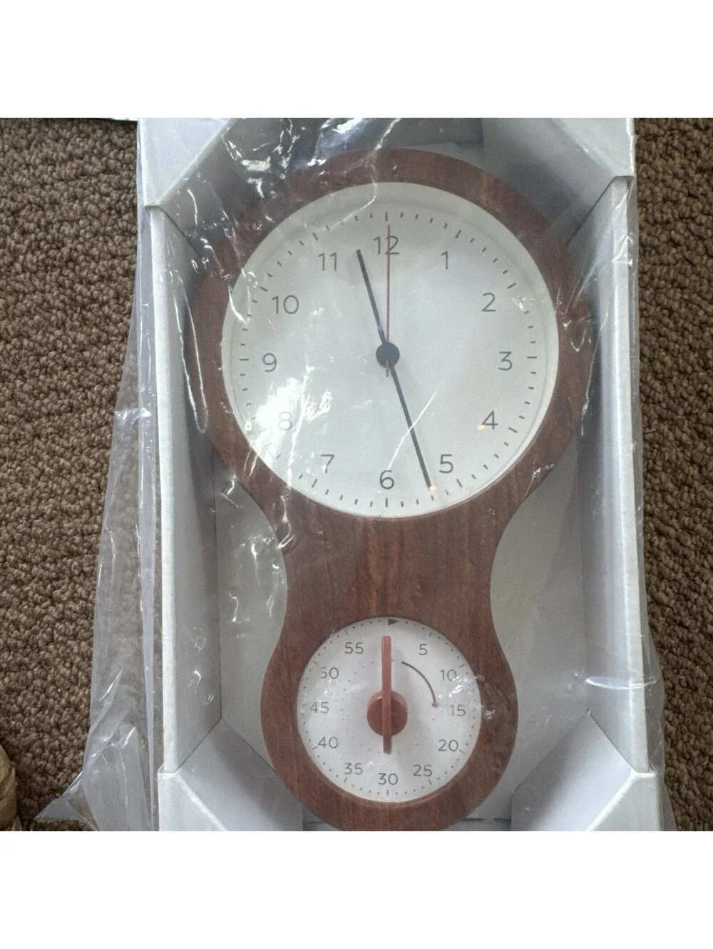 Hearth & Hand Faux Wood & Brass Finish Kitchen Clock With Timer